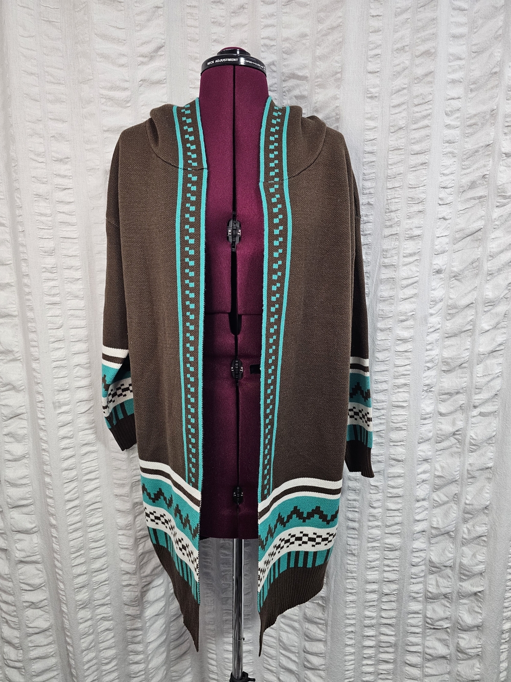 Cowgirl Legend Southwest Aztec Wool Blend Open Front Hooded Long Cardigan